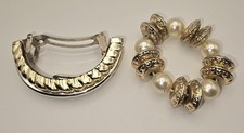 Vintage Hair Accessories For Ponytails Gold And Silver Tone Faux Pearl -535