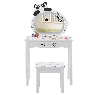 Black and White Panda MDF 1-drawer Children's Dressing Table Set