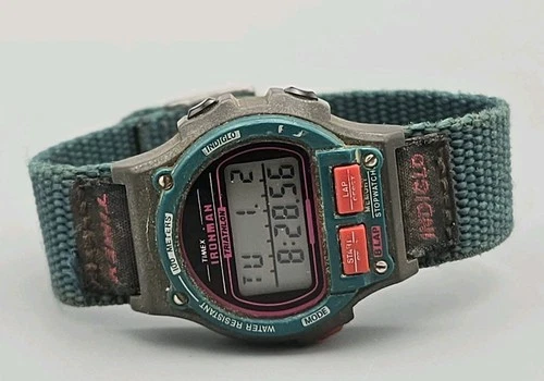 Vintage Timex Ironman Watch Women Green Red Indiglo 1996 31mm New Battery
