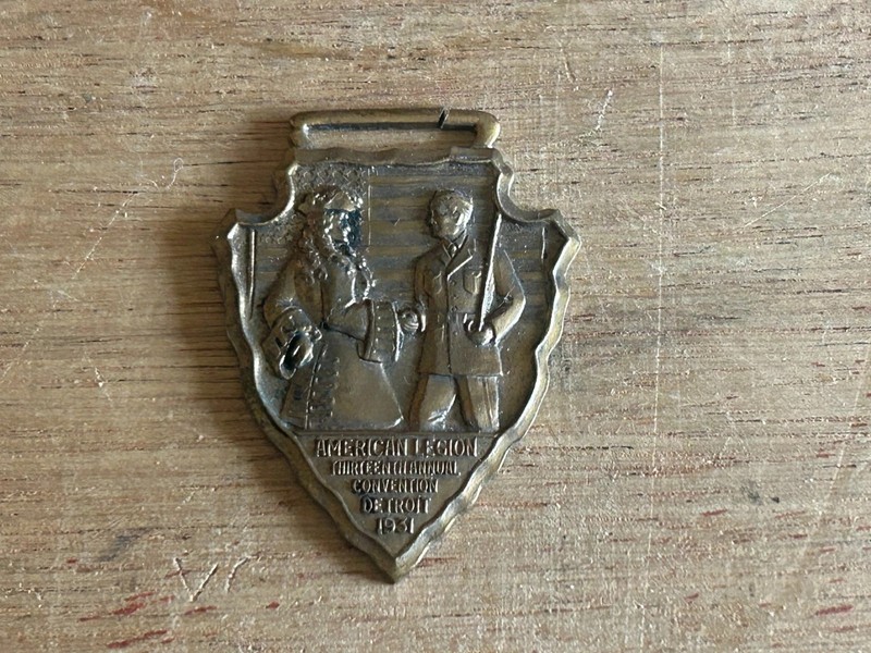American Legion 1931 Detroit Watch Fob Medal Arrowhead Michigan Vtg Balfour