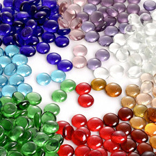 5 Lb Flat Glass Beads, 500 PCS Assorted Colors Flat Gems for Aquarium Pebbles Va
