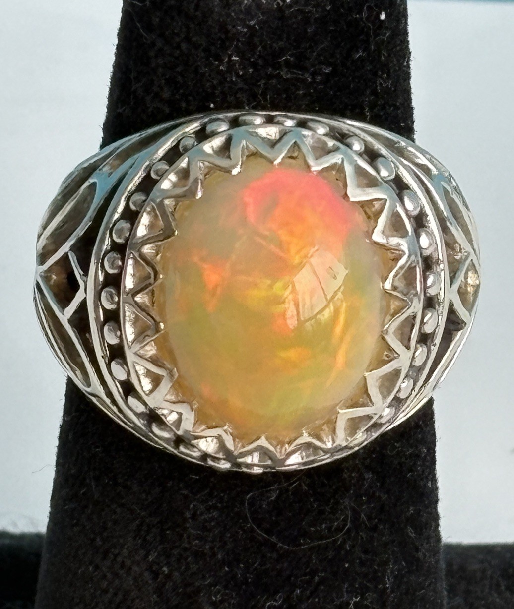 Natural Rare 11.92ct  Ethiopian Fire Opal Sterling Silver 925 Handmade Mens Ring