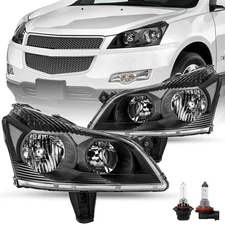 Black Headlights For 2009-2012 Chevy Traverse LS LT Headlamps w/ Bulbs LH&RH 