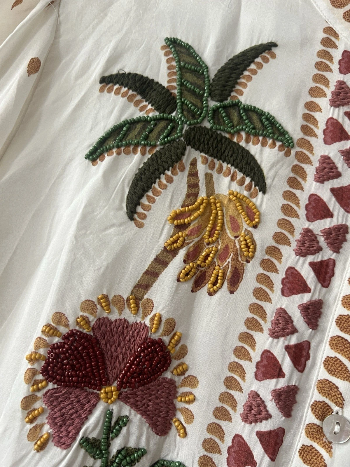 OFF WHITE Abito maxi a strati nuovo con etichette Farm Rio Off White Made in Brazil ricamato perline tg XL