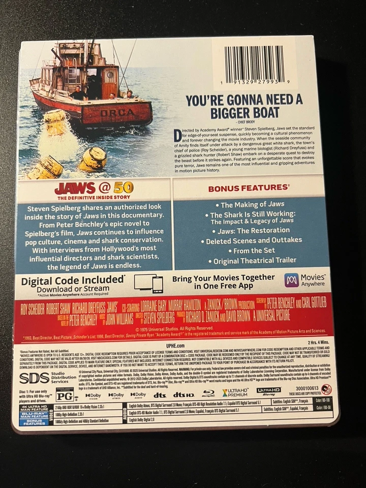 Jaws 50th Anniversary LE Steelbook (4K UHD+Blu-ray+Digital) Factory Sealed - Image 2 of 4