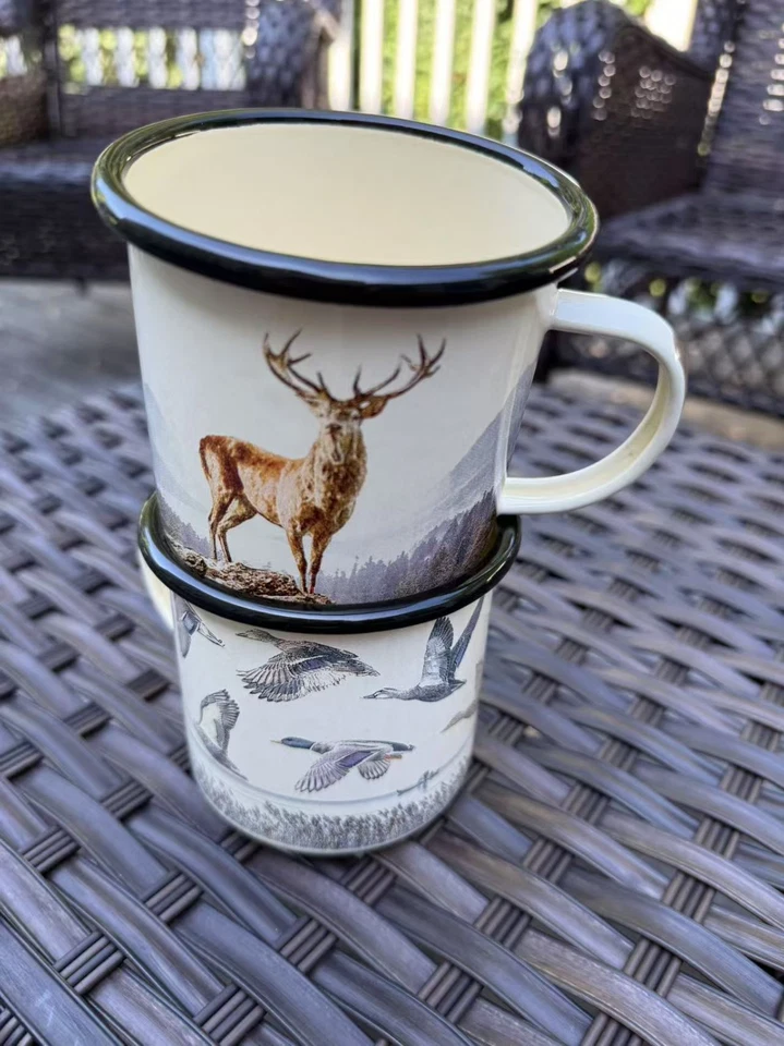 Деревенская эмалированная металлическая кружка для кемпинга винтажный стиль кофейная чашка подарок для кемпера на открытом воздухе - Изображение 2 из 4