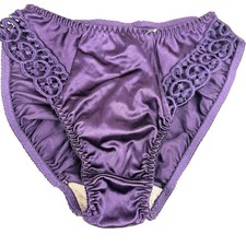 Vintage OLGA Panties M Nylon Liquid Skin Satin Silky Hi-cut Lace 20211 Purple