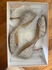 Jimmy Choo Logan Lizard Embossed Patent Peep Toe D'Orsay Heels, Size 6.5