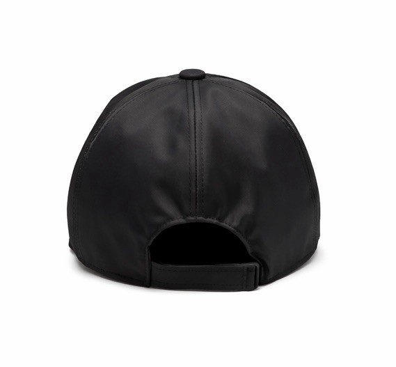 Prada Black Re-Nylon Baseball Cap with Silver Triangle Badge Prada Hat Black Nylon Tessuto Silver Triangle Logo Side  main image 4