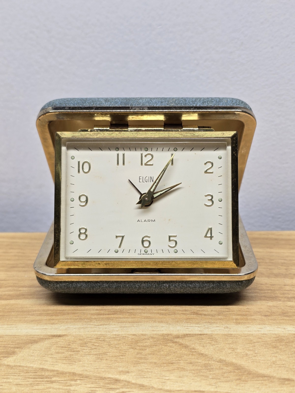 Vintage Elgin Travel Alarm Clock Japan Tested Working Folding Wind Up Works
