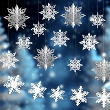 24 PCS Winter Christmas Hanging Snowflake Decorations, 12PCS Silver
