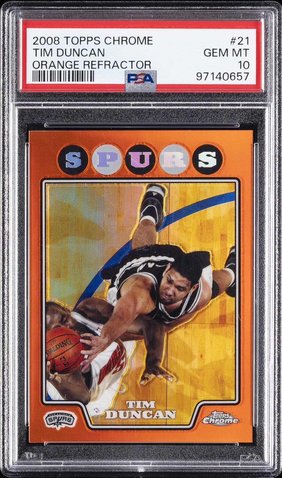 2008 TOPPS CHROME ORANGE REFRACTOR #21 TIM DUNCAN 326/499 PSA 10