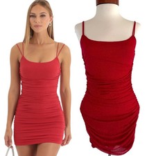 Lucy in the Sky Red Shimmer Ruched Bodycon Mini Dress Small Dark Feminine Party