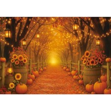Fall Photo Backdrop Autumn Forest Scenery Maple Leaves Pumpkins Decor 10x8FT