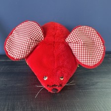 Vintage Eden Red Plush Mouse Gingham Ears Glasses Rope Tail Stuffed Animal Toy