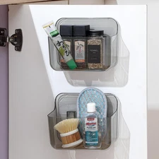 2 Pack Adhesive Cabinet Door Organizer Compact Kitchen Under Sink Lid Storage