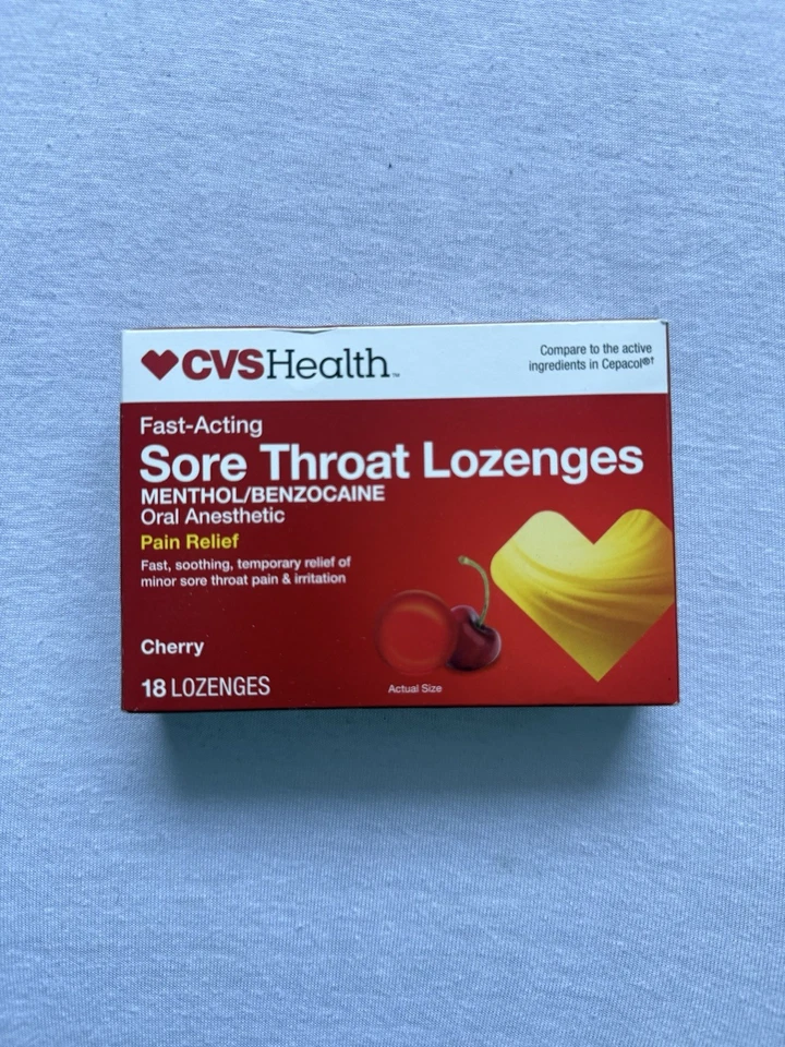 Lote de 2 pastillas CVS Health dolor de garganta y tos 18 cereza, caducidad 26/11 Foto 2 de 4