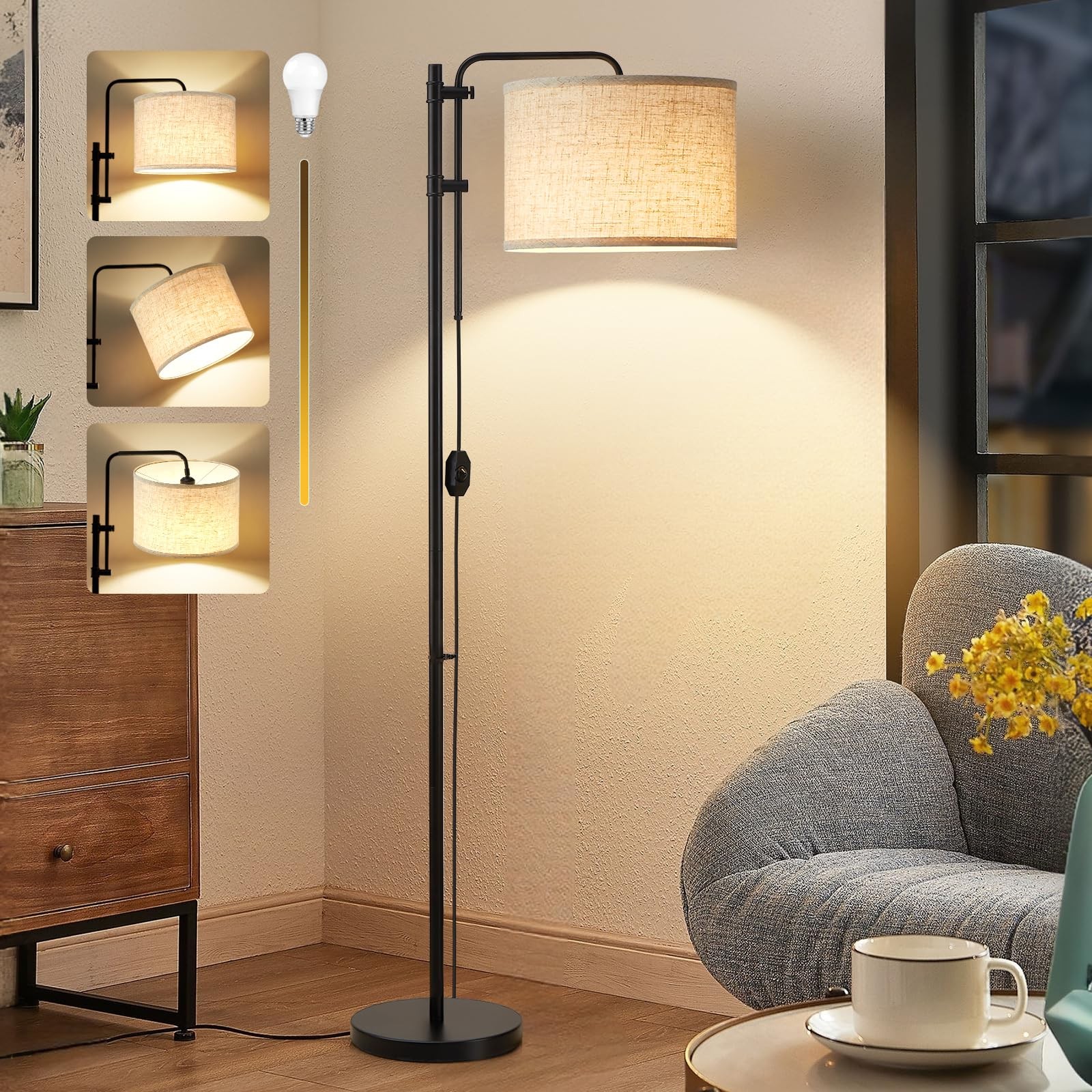 Adjustable Height Floor Lamp for Living Room with 350° Rotation-image