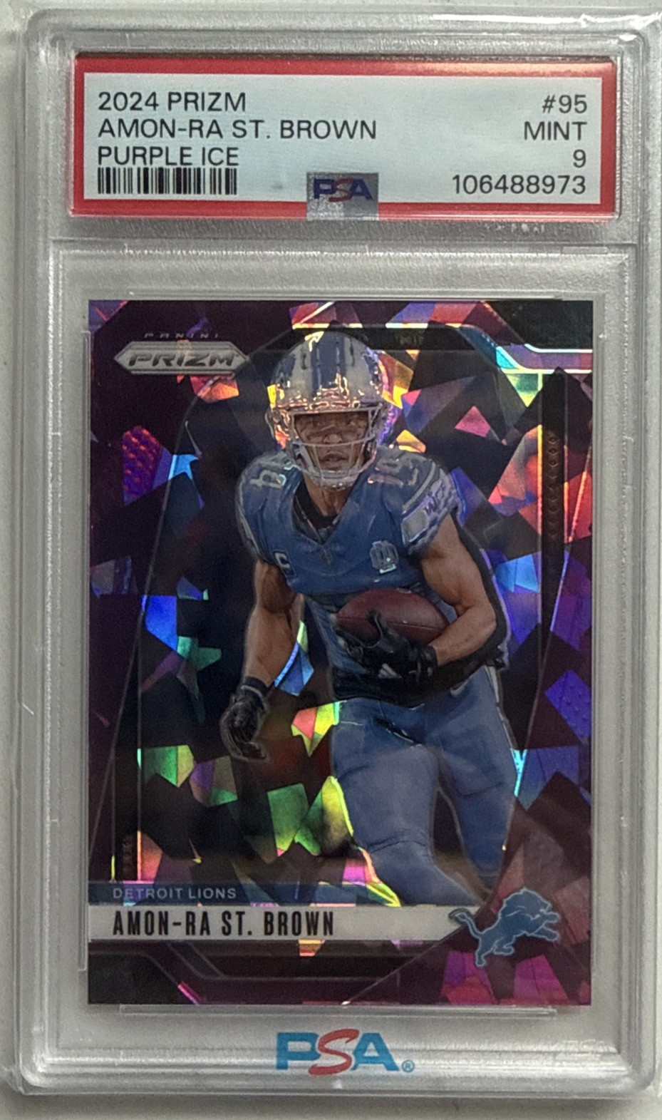 2024 Panini Prizm - Amon-Ra St. Brown #95 Purple Ice Prizm /225 PSA 9
