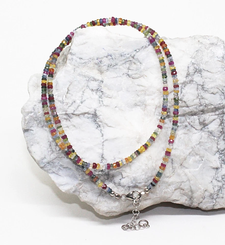 mix zaffiri gemma argento sterling 925 fatto a mano collana gioielli regalo h6 - Immagine 2 di 4