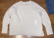 NWT Lucky Brand Womens Creme White Knit Pullover Sweater Size 1X