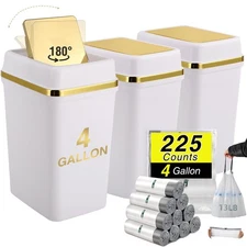 3 Pack Bathroom Trash Can with Lid 4 Gallon Small Trash Can with Swing Lid Wh...
