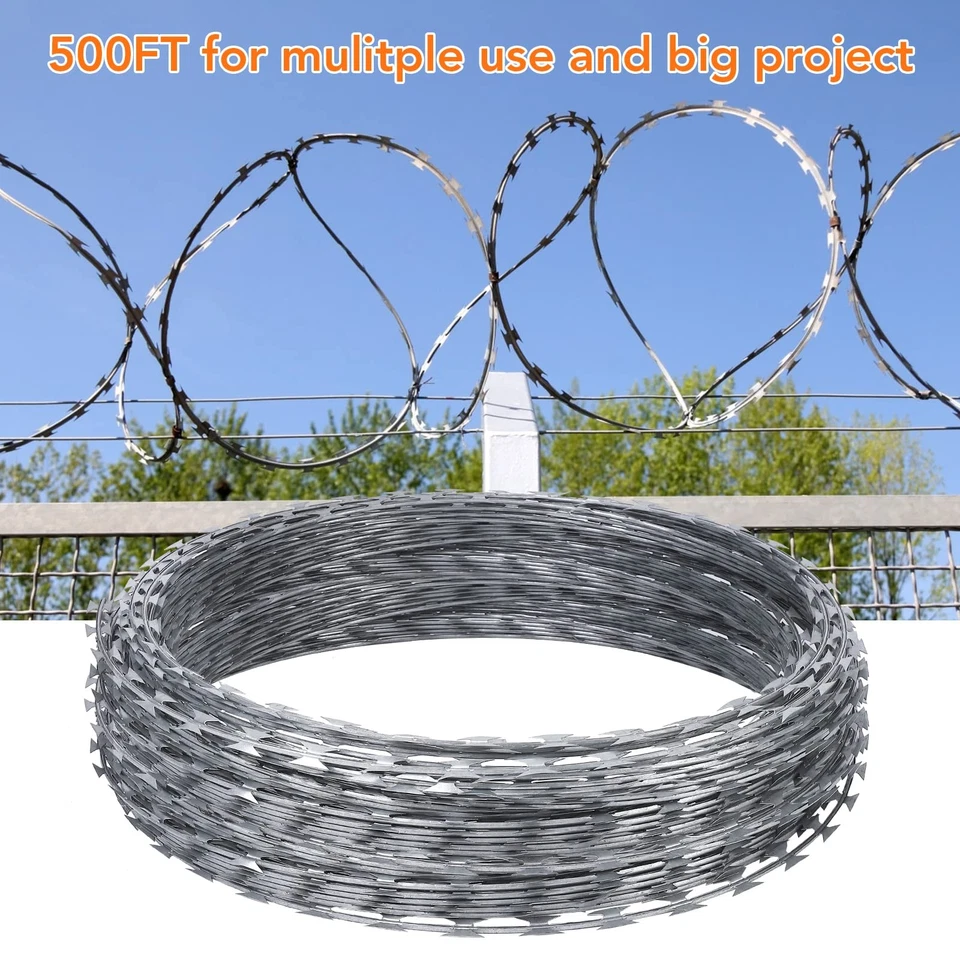 250/500 FT Razor Barbed Wire Galvanized Steel Wire for Garden Fence Protection - Image 3 of 4
