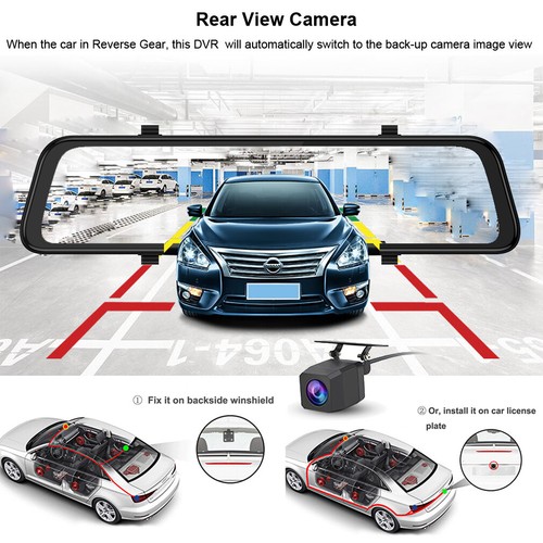 12" Touch Screen backup camera car rear view mirror Android 8.1 car dvr dash cam - Picture 10 of 11