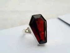 Garnet Coffin Ring, Natural Garnet Ring, Coffin Solid 925 Sterling , All Size