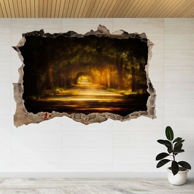 Leere Straße Dschungel Herbst Natur 3D Smashed View Wandaufkleber Poster Aufkleber A27