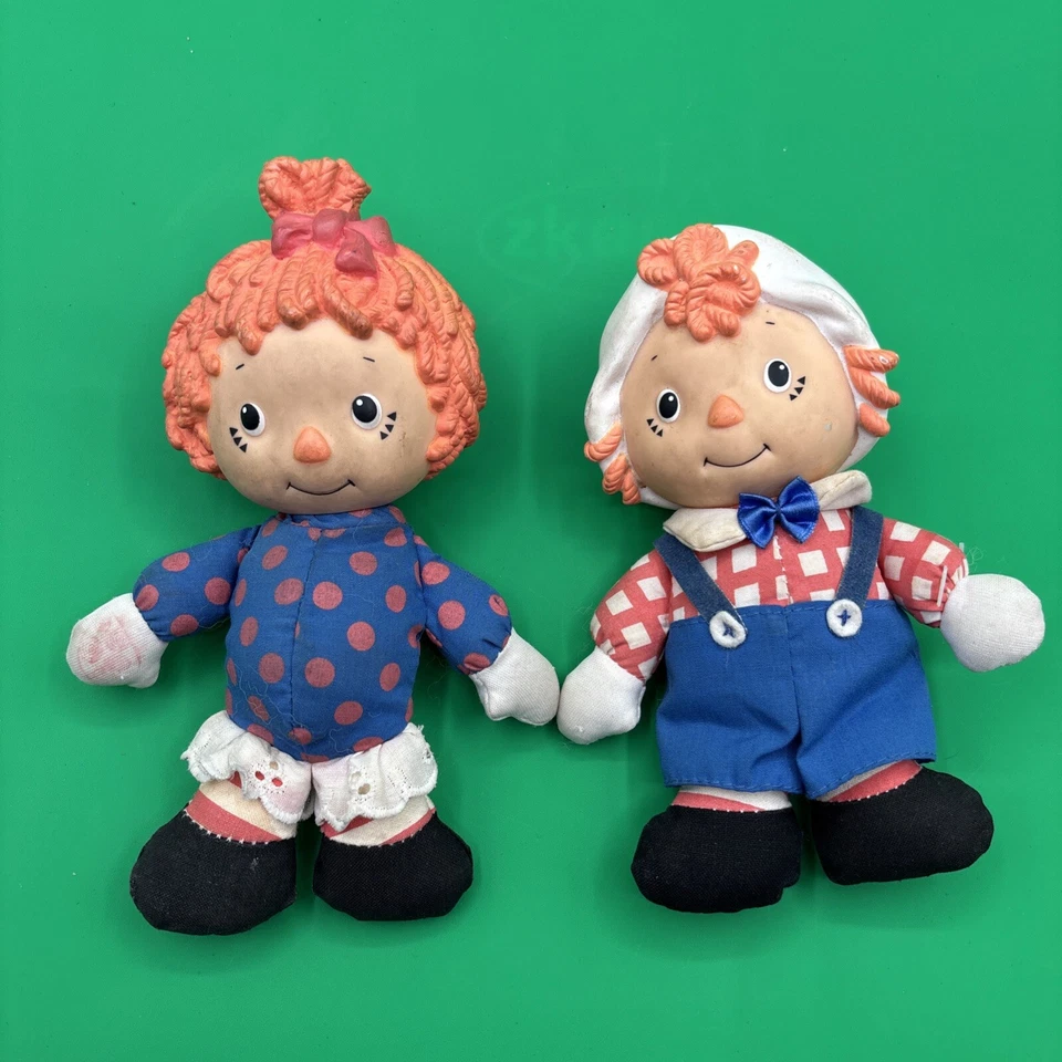 Muñeca de peluche Toy Toons Little Raggedy Ann Andy 1990 etiquetas faciales de cabeza de goma de plástico Foto 3 de 4