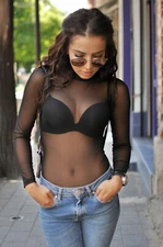 WOMEN BODYSUIT BLACK TURTLENECK SEXY TOP LONG SLEEVE MESH BODY SUIT LINGERIE