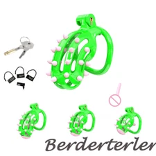 Green Chastity Cage with Soft Spikes Locks Rings Chastity Device Restrain