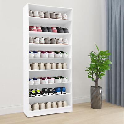 8-Tier White Shoe Cabinet Open Shoe Rack Storage Organizer for Entryway Closet