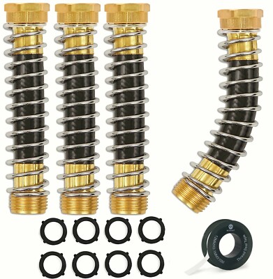 Morvat Brass Coiled Garden Hose Kink Protector, 4 Pack