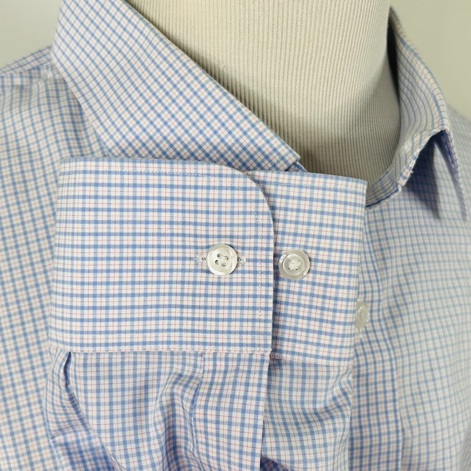 Bonobos 20 37 Standard Fit Wrinkle Free Dress Shirt Blue Pink Plaid Cotton - Image 4 of 4