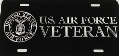 Bold Engraved US Air Force Veteran Car Tag Diamond Etched Metal License Plate