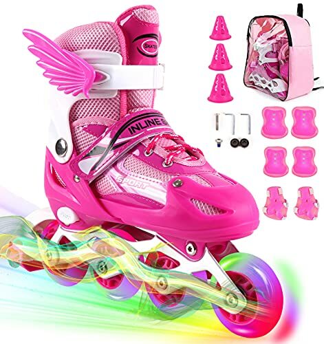 Zalalova Kids Adjustable Inline Skates Safe and Durable Roller Pink
