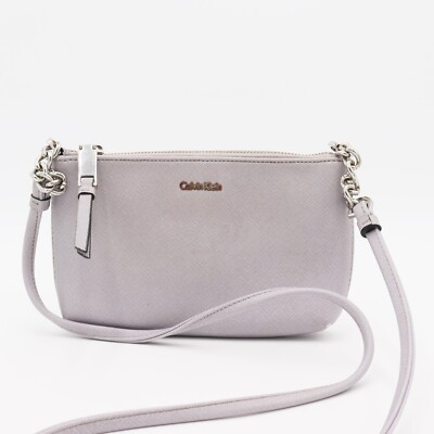 Calvin Klein Crossbody Purse Lavender Purple Saffiano Chain Faux