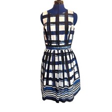 Eliza J Fit & Flare Dress Blue Plaid Print Sleeveless Party Cocktail Size 8