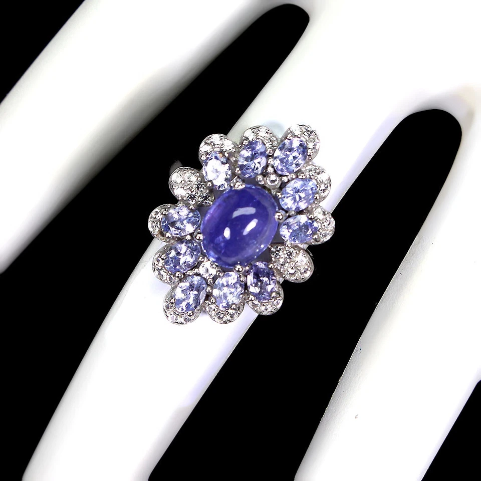 Anello In Argento Sterling 925 Ovale In Tanzanite 9x7mm Gemma Topazio Taglia 6 - Immagine 3 di 4