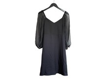 Banana Republic Off Shoulder Dress Large Black Sheer Polka Dot Puff Sleeve S