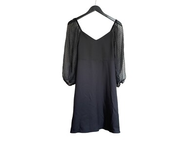 Banana Republic Off Shoulder Dress Large Black Sheer Polka Dot Puff Sleeve S