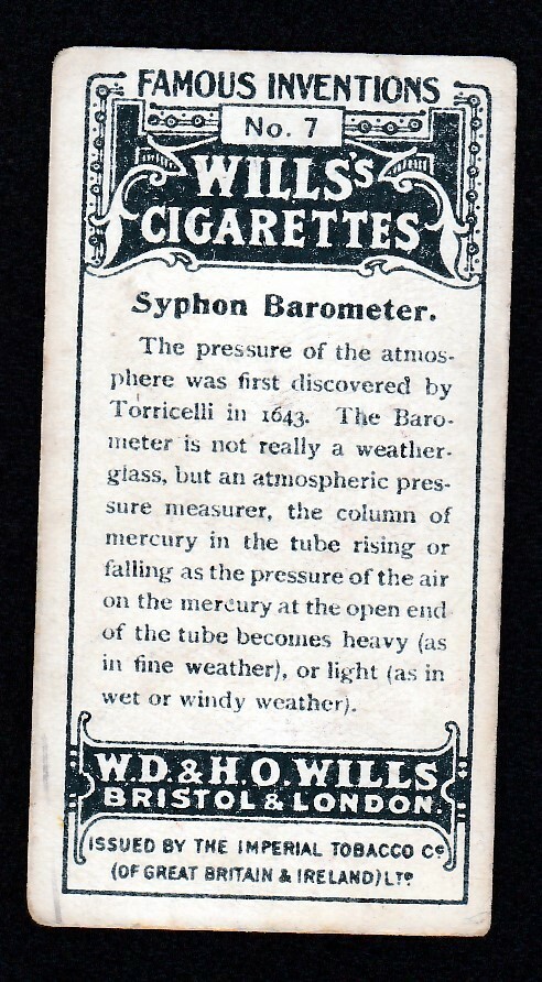 Vintage 1915 Trade Card of a SYPHON BAROMETER