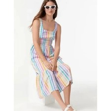J.Crew Square-Neck MIDI Dress in Rainbow Gingham size 8 NWT