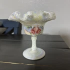 Fenton Glass Hearts & Flowers White Iridescent Candy Dish Signed
