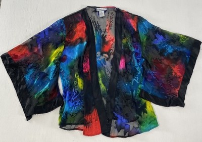 Simply Silk Lightweight  Kimono Small Maximalist Abstract Open Colorful Boho