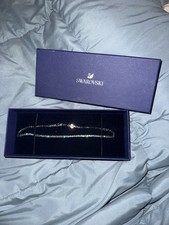SWAROVSKI Clear Crystal Black Plated Tennis Necklace Bezel Choker Signed 16"