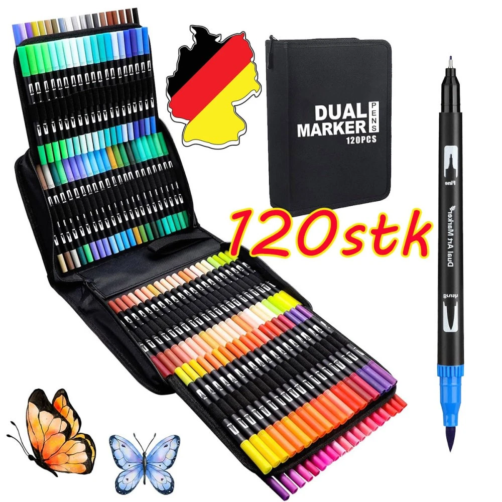 Shuttle Art 70 Brush Pen Lettering, Pennarelli Doppia Punta Fine e Punta Pennello con Custodia