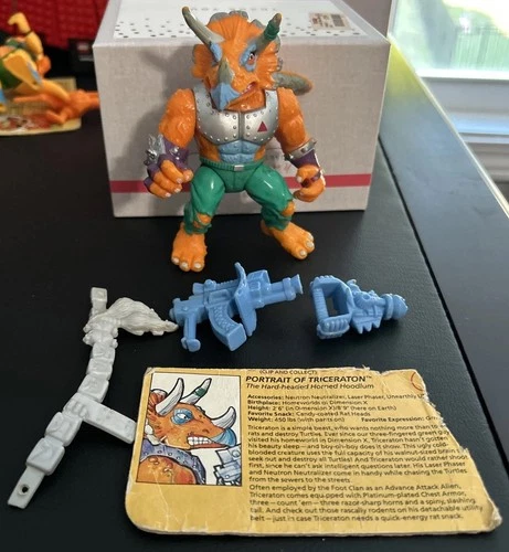 Vintage RARE 1990 Triceraton TMNT Playmates Toys Figure Complete + Card!